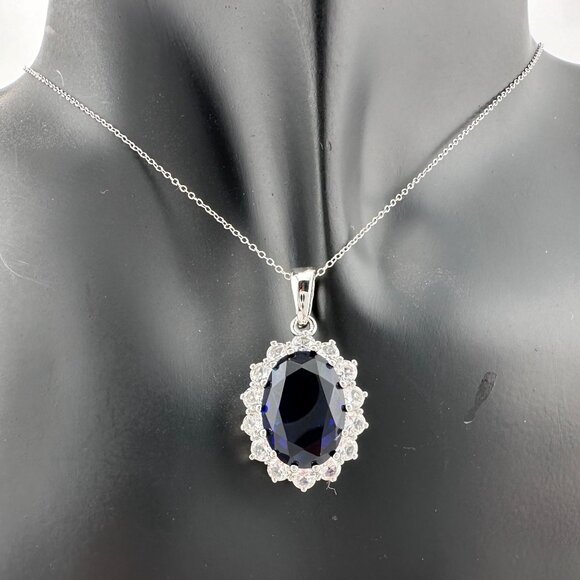 Stunning 6.40 Carat Imperial Lab Created  Blue Sapphire Pendant Necklace - Picture 16 of 16